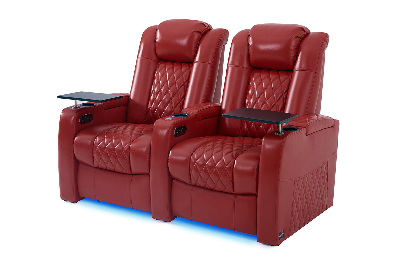 comfiroom red leather 2-seat home theater loveseat, diamond stitching, tray tables #Color_Red