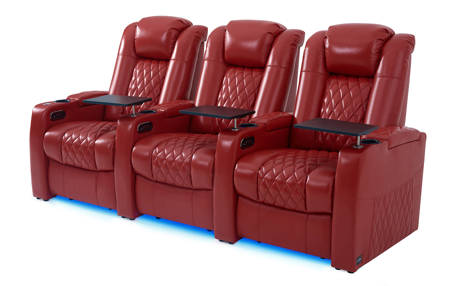 comfiroom Classic Series 3-seat red leather home theater recliner sofa with tray tables. #Color_Red