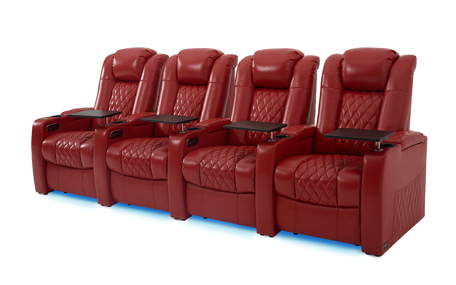 comfiroom Classic Series 4-seat red leather recliner home theater sofa with tray tables. #Color_Red