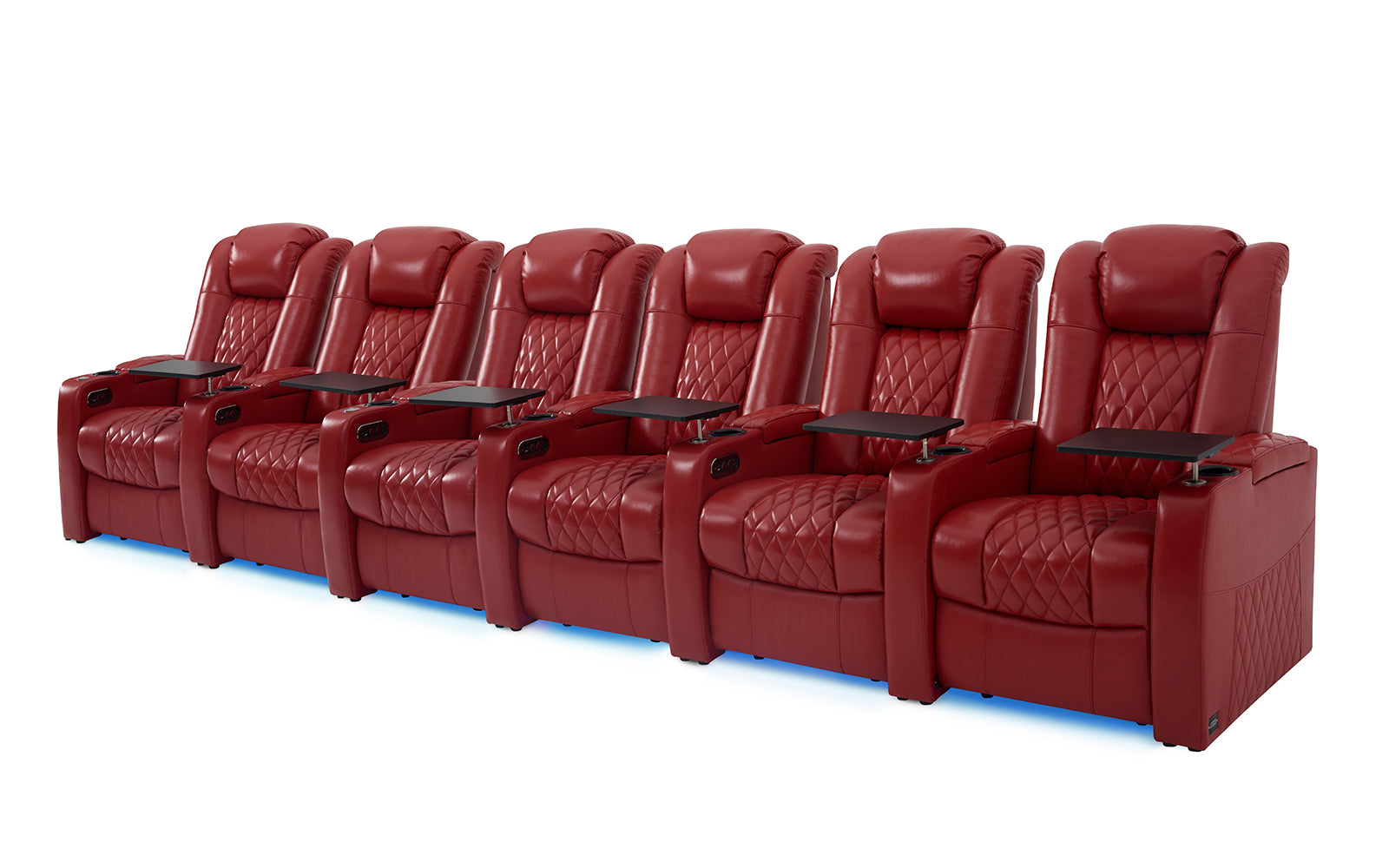 comfiroom Classic Series 6-seat red leather home theater recliners with ambient lighting. #Color_Red