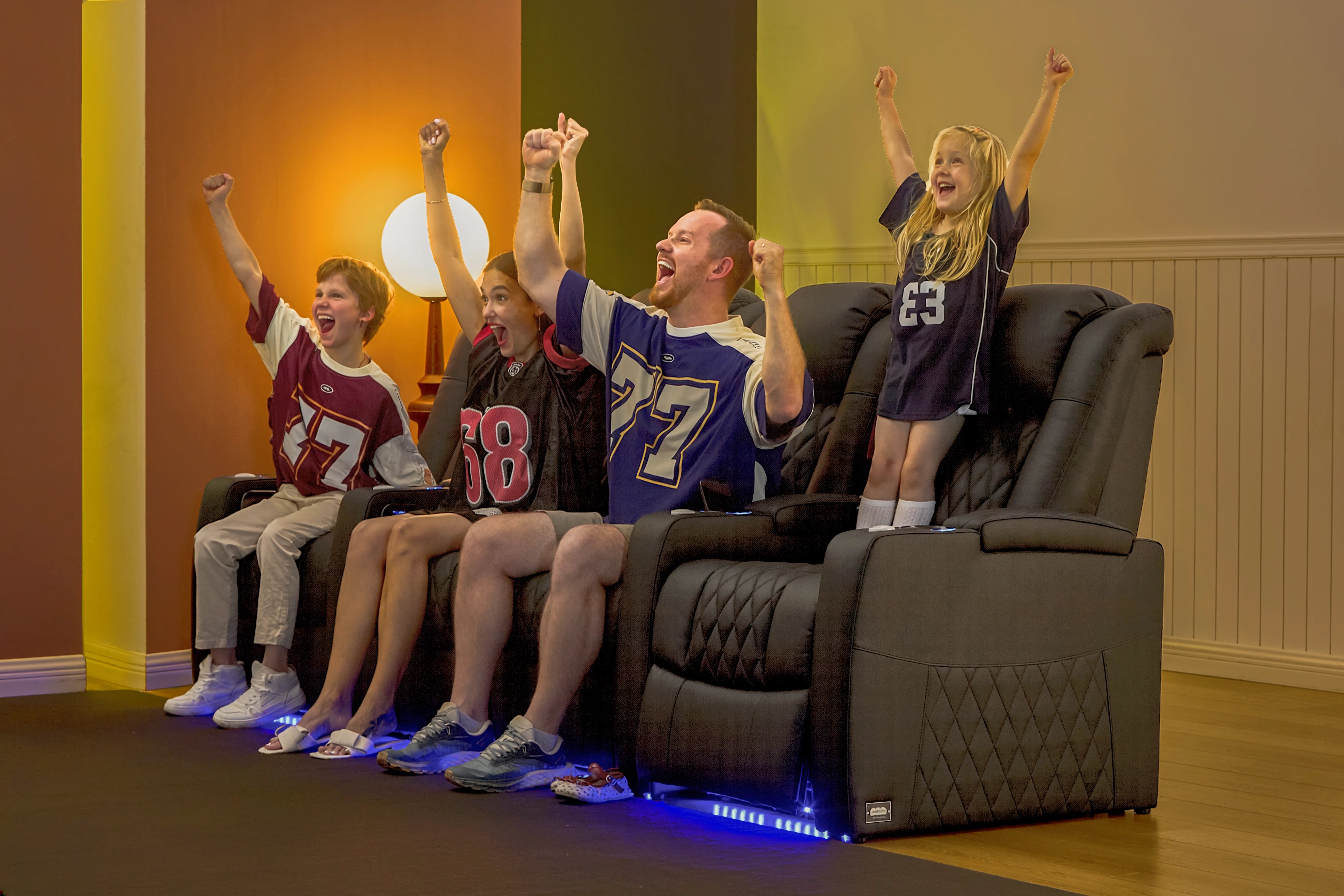 Luxury black leather reclining home theater seating by comfiroom for family movie nights and sports viewing